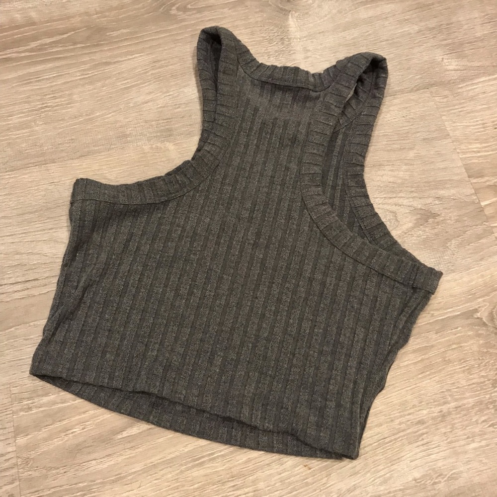 Express Gray Ribbed Crop Top | Size M - Picture 2 of 5
